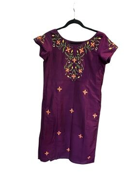 Embroidered Purple Tunic Dress with Floral Accents